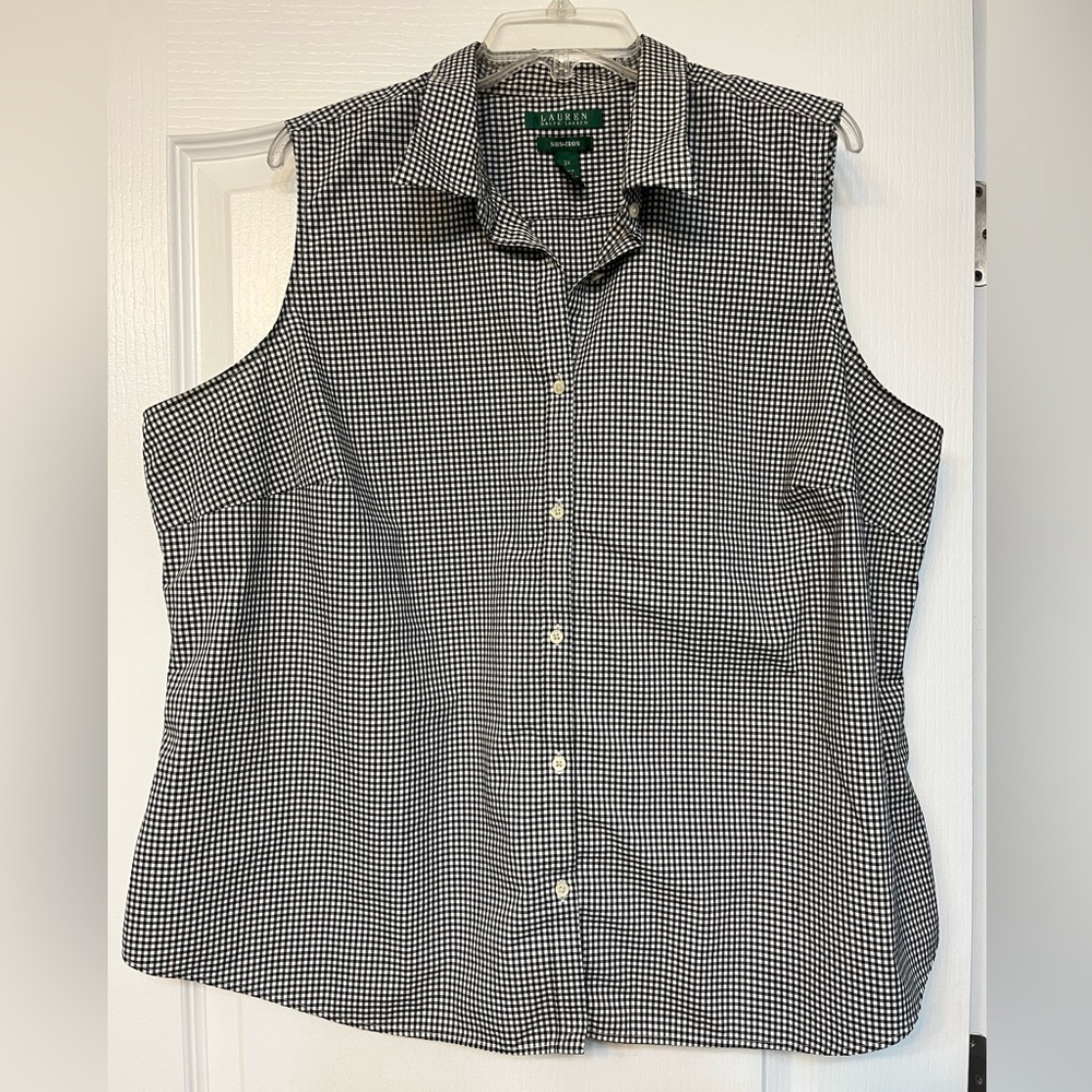 Ralph Lauren Black and White Button Down Houndstooth Notched Collar Shirt Sz 3X